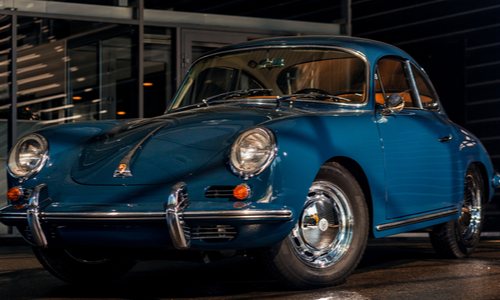 Blue Porsche 356 in showroom in Russia